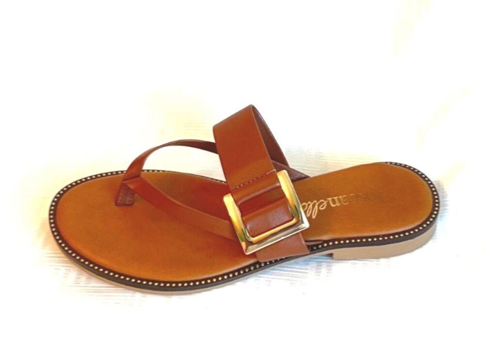 Women’s Brown Leather Buckle Sandal - Classic Slide